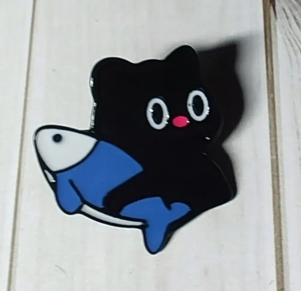 Cute Black Cat & Fish Pin Kitty Lapel Hat Funny Brooch